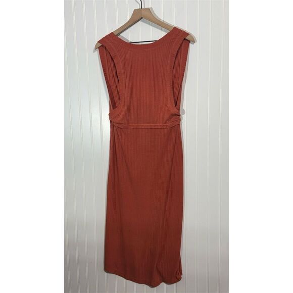 Free People Rust Orange Sleeveless Wrap Midi Dress S  Ribbed Knit Boho Festival - Picture 2 of 8